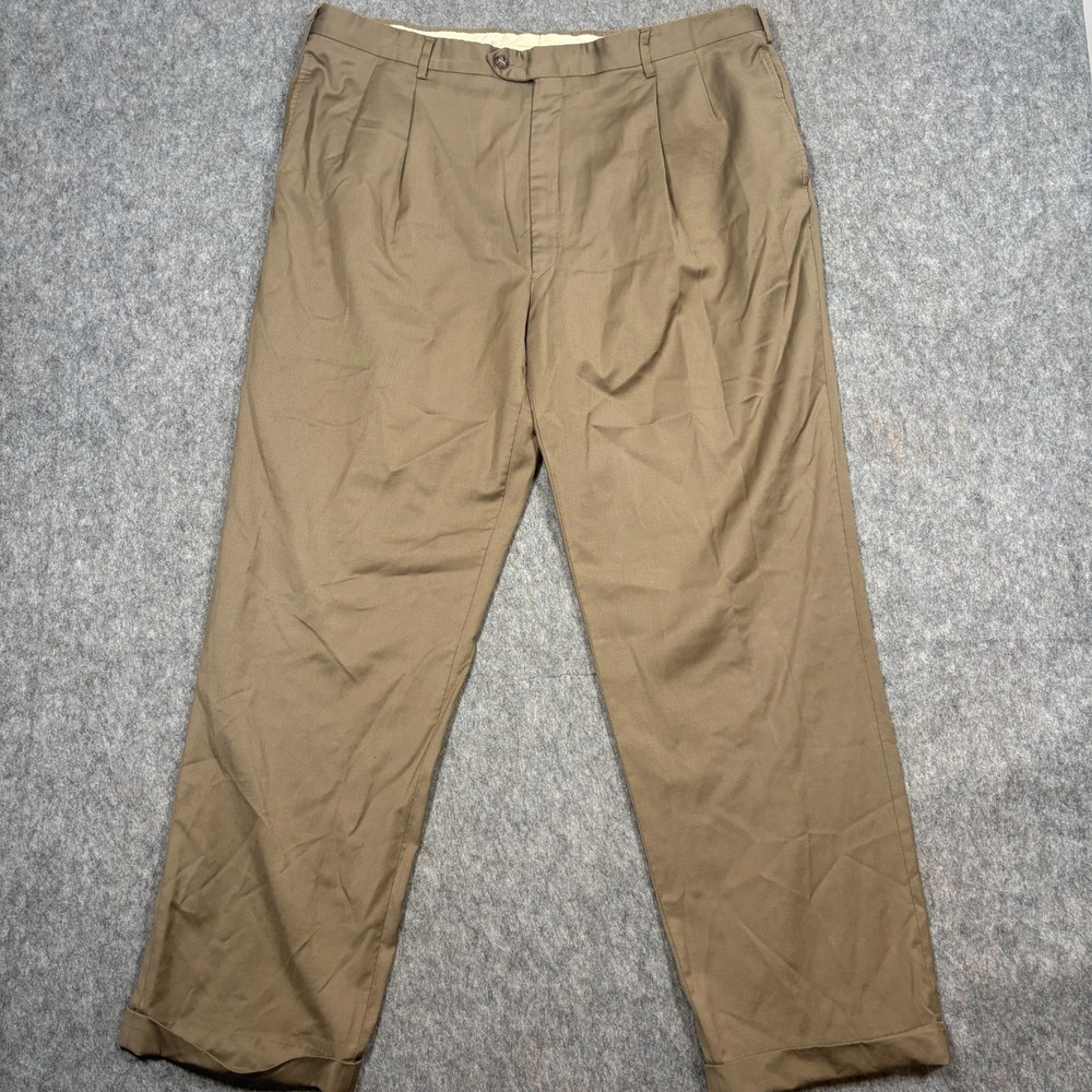 Jos A Bank Dress Pants Men's Size 38 Brown Pleated Front Slash Pocket Cuffed Hem